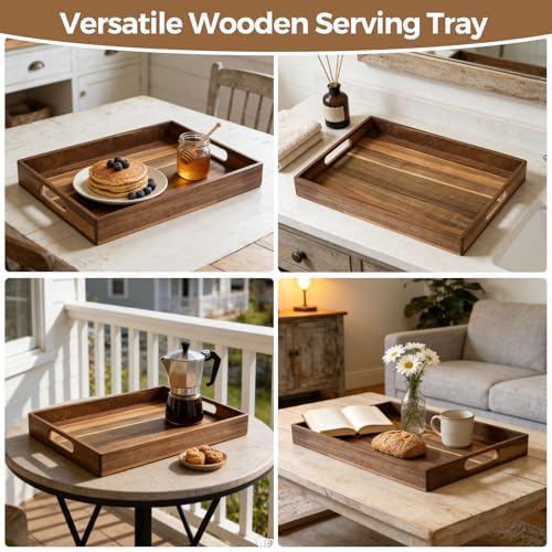 Acacia Wood Serving Tray with Handles