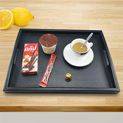Serving Tray Large Black Wood Rectangle Food Tray Butler Tray Breakfast Tray with Handles
