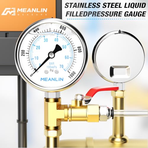 0~1000Psi Liquid Filled Pressure Gauge Stainless Steel with 316 Stainless Steel Joint 1