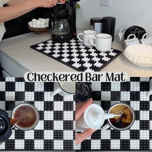 Checkered Coffee Bar Mat 18x12 in Silicone