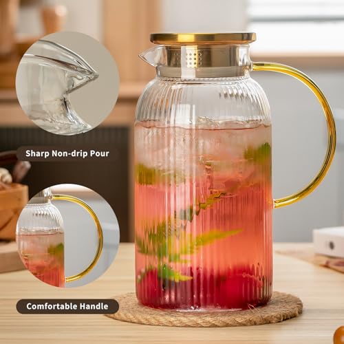 2 PACK Glass Pitcher with Lid