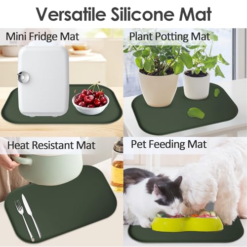 Silicone Coffee Maker Mat with Lip for Countertops 17.4''x10.6'' Dark Green