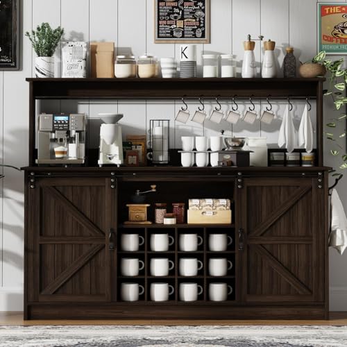 55" Farmhouse Coffee Bar Cabinet with Storage Hutch