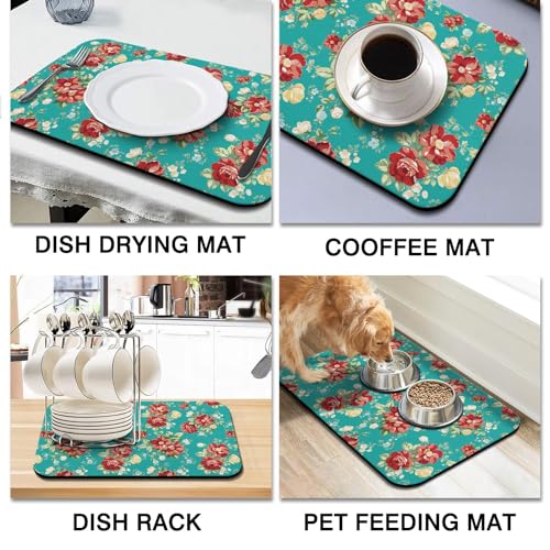 Dish Drying Mat for Kitchen Counter 20x12in Washable Quick Dish Drying Pad Rubber Backed Absorbent Draining Mat Fit Kitchen Counter