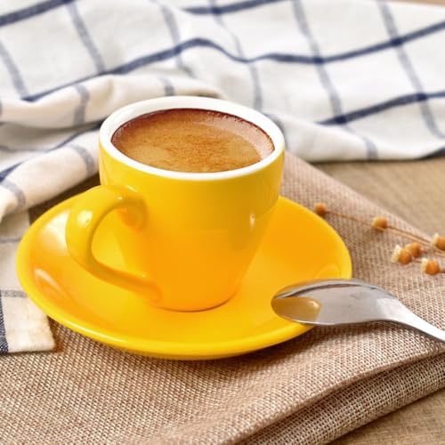 Porcelain Espresso Cup with Saucer And Stainless Steel mini Spoons (7 Count)