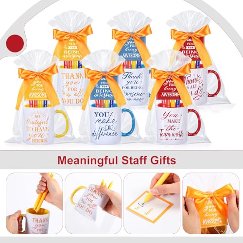 6 Set Employee Appreciation Gifts Include Thank You Staff Mug Gift Set 12 oz Appreciation Mugs Inspirational Pens Tags for Employee Staff Team Group (6 Count)