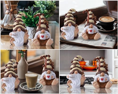 2PCS Coffee Gnomes FigurinesFigurines Mother's Day Decorations Kitchen Shelf Decor Tiered Tray Table Ornament Coffee Bar Accessories Decor Elfs Statue Cute Resin Housewarming Gifts for Women (2 Count)