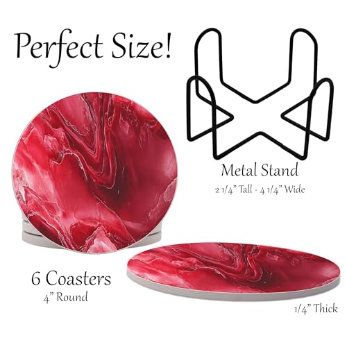 Dark Red Agate Marble Round Coasters Set of 6