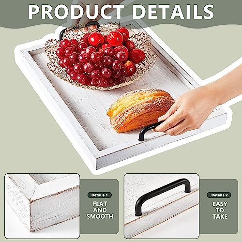 4 Pcs Large Wooden Serving Tray Decorative 15.8 x 11.8 x 1.2 in Ottomantray Rustic with Handle Coffee Table Wood Tray Kitchen Platter for Christmas Thanksgiving Party Gift Breakfast Wedding (4 Count)