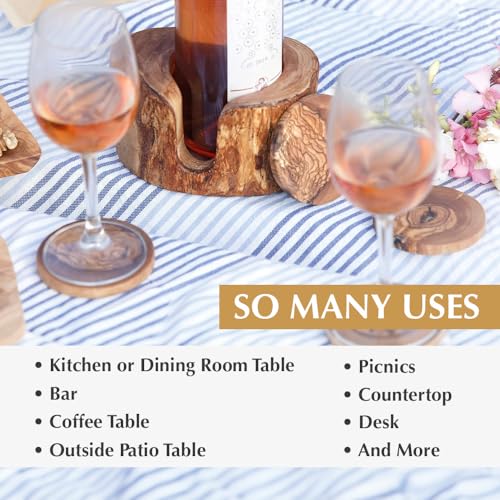 Olive Wood Coasters Set of 6 & Holder