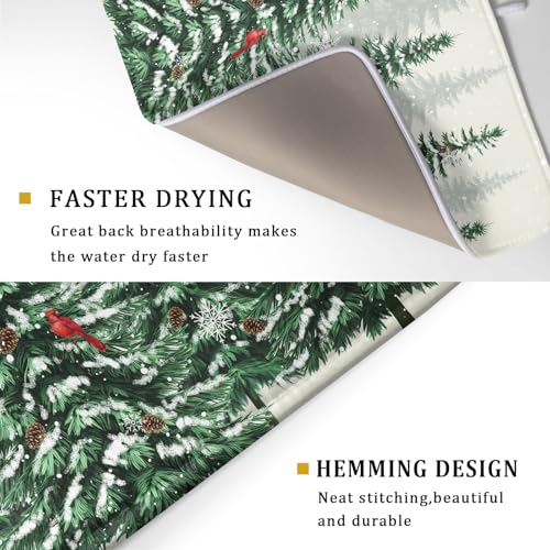Winter Green Pine Tree Dish Drying Mat for Kitchen Counter