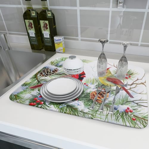 Red Birds Dish Drying Mat