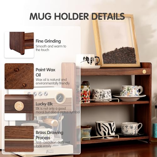 Coffee Mug Holder Wooden Cup Rack Mug Display Shelf Coffee Cup Holder for Countertop with 3 Tier Wood Coffee Mugs Holder for Kitchen Coffee Cup Storage