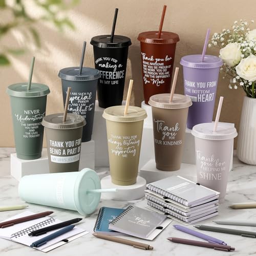 60 Pcs Employee Appreciation Gifts Bulk 24 oz Thank You Tumbler with Lid and Straw Mini Spiral Notebooks and Pens Appreciation Gifts for Team Employee Coworkers Teacher (60 Count)