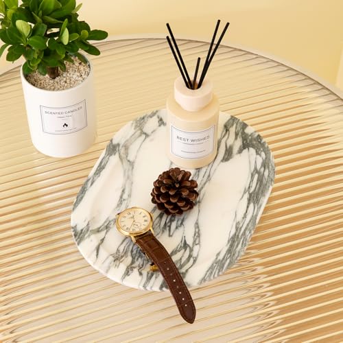 Natural Marble Decorative Tray Bathroom Counter Perfume Organizer Vanity Tray for Home Decor