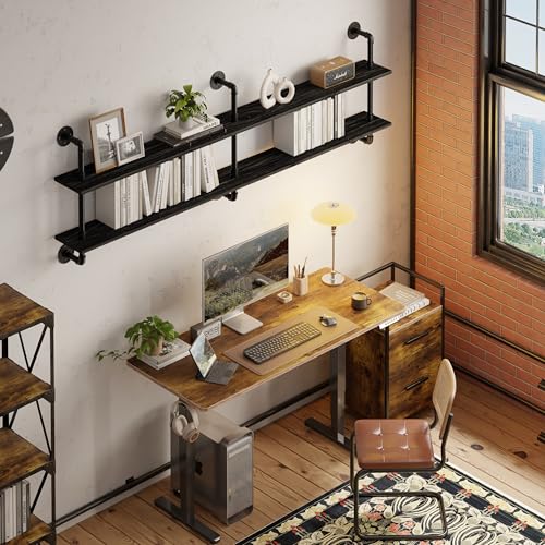 Floating Shelves Wall Bookshelf Industrial Pipe Shelving Shelves Real Wood Planks 70 inch Rustic Wall Shelves Hanging Bookshelves Farmhouse Kitchen Bar Shelving