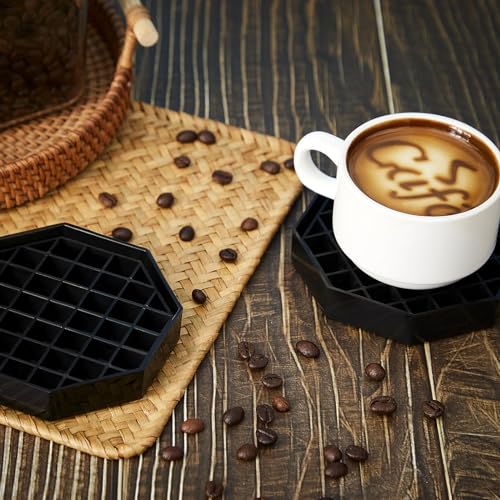 8 Pcs 6 Inch Coffee Drip Tray Black Plastic Octagon Coffee Countertop Drip Coaster with Honeycomb Grid for Drink Tea Wine Beverage Dispenser (8 Count)