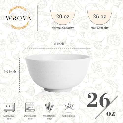 Wheat Straw Sets of 6 Alternative White Plastic Bowls Reusable 26oz