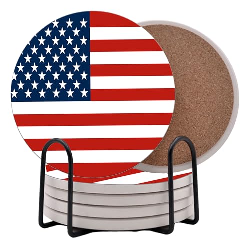 USA American Flag United States Round Coasters Set of 6