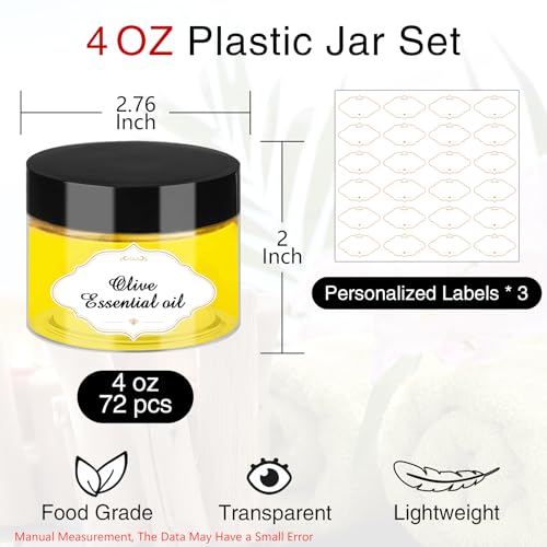 Plastic Jars with Lids 4 OZ (72 Count)