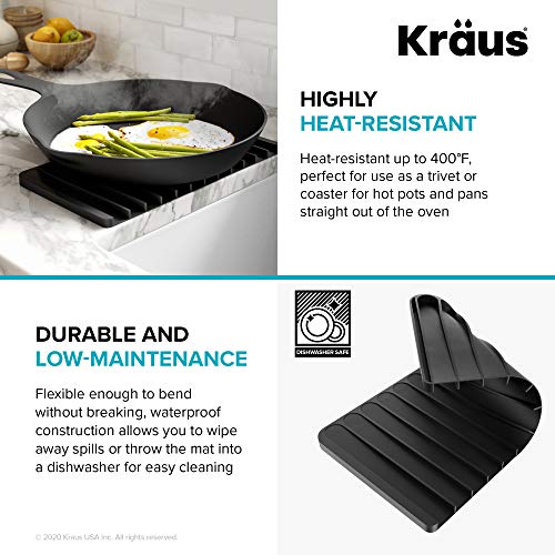 Self Draining Silicone Dish Drying Mat or Trivet for Kitchen Counter in Black