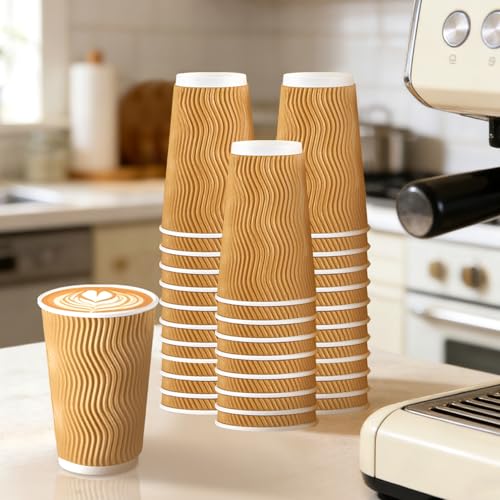 500 Pack 16oz Insulated Disposable Paper Coffee Cups Champagne (500 Count)