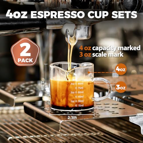 4 Oz Espresso Shot Cups Set of 2 Double Spout with Handle Measuring (2 Count)