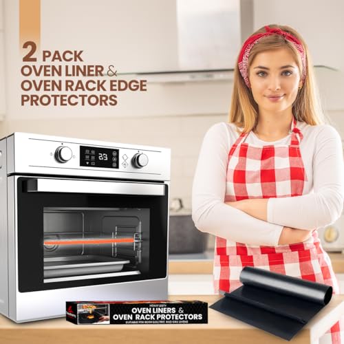 Oven Liners for Bottom of Oven 17"x 25" and Silicone Rack Guards Orange 22" (4 Count)