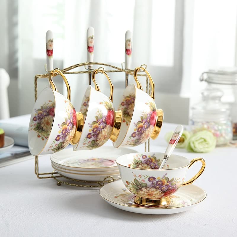 Coffee Mugs Pastoral Floral Bone Tea Cup Saucer Spoon Set 200ml Cafe Ceramic Coffee Cup Elegant Advanced Porcelain Teacup Dropshipping Mug Set