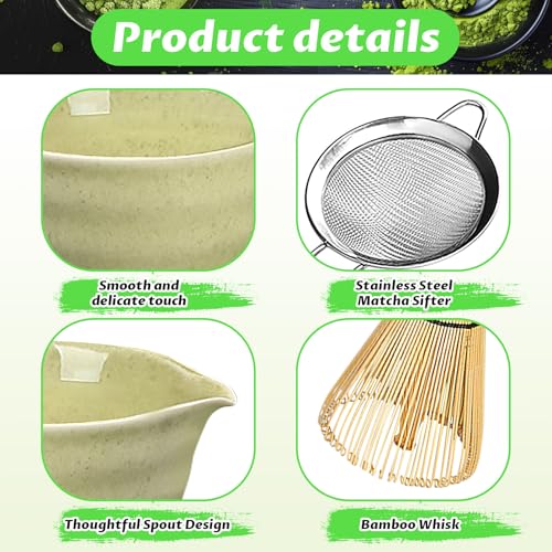 Matcha Set 6 Pcs Matcha Whisk Set with 20 oz Bowl