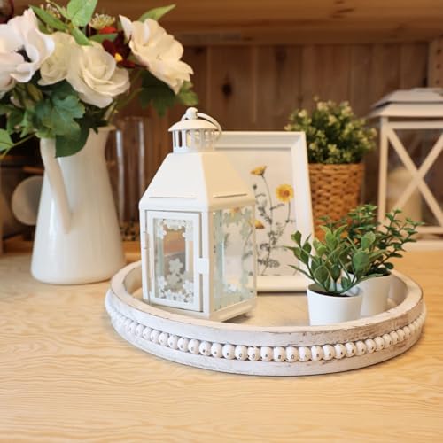 Round Wood Serving Tray with Beaded
