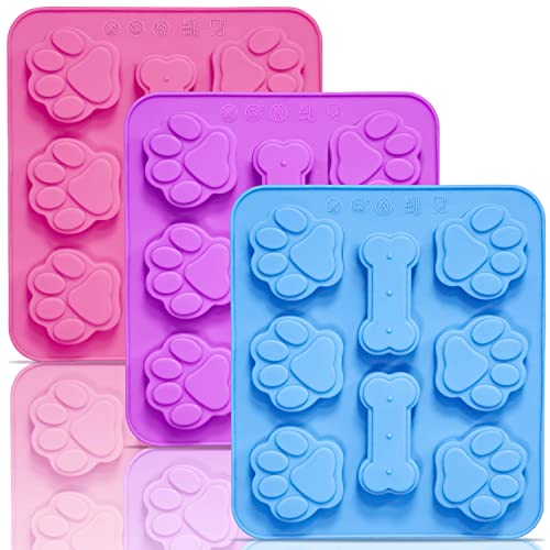 3 Pack Silicone Molds with Puppy Dog Paw and Bone Shaped 2 in 1 (3 Count)
