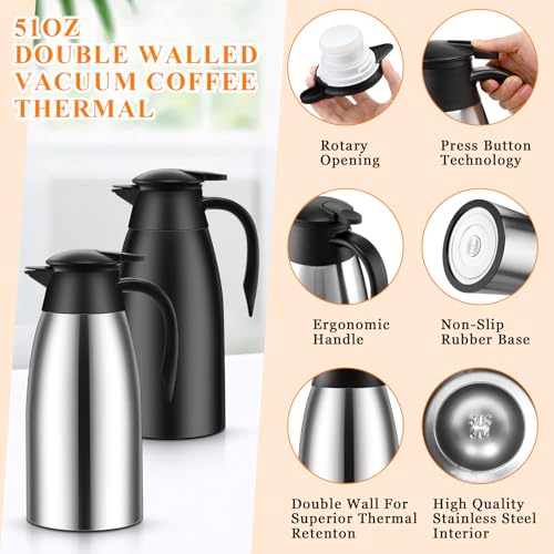 2 Pcs Thermal Coffee Carafe Insulated Stainless Steel Coffee Carafe for Hot Liquid Vacuum Thermal Pot Creamer Pitcher Dispenser with Brushes Keeping Hot Water Milk