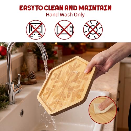 Christmas Hexagonal Bamboo Serving Tray with Laser