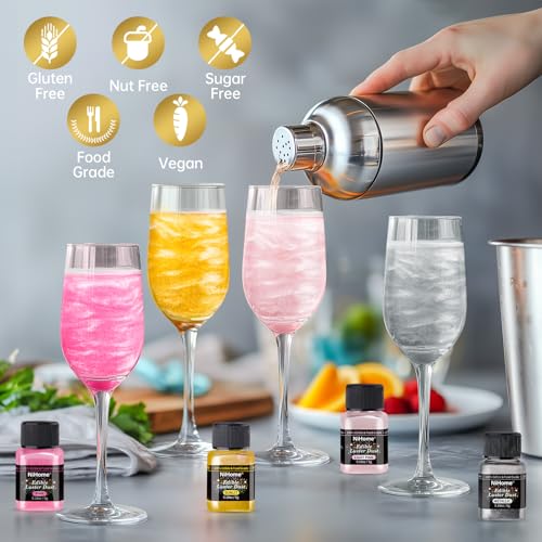 4 Bottles Edible Luster Dust Glitter Powder Fancy Metallic Sprinkles