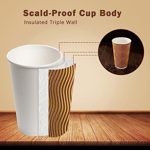 90 Pack 16 oz Disposable Paper Coffee Cups Insulated Champagne (90 Count)