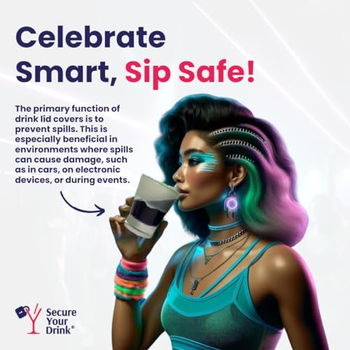 Drink Cover for Cups and Glasses. Multi Use Silicone Anti Spiking Drink Cover Protector With Lift Lock Sip System. Prevent Spiking. No Spill. Reusable and Straw Compatibility