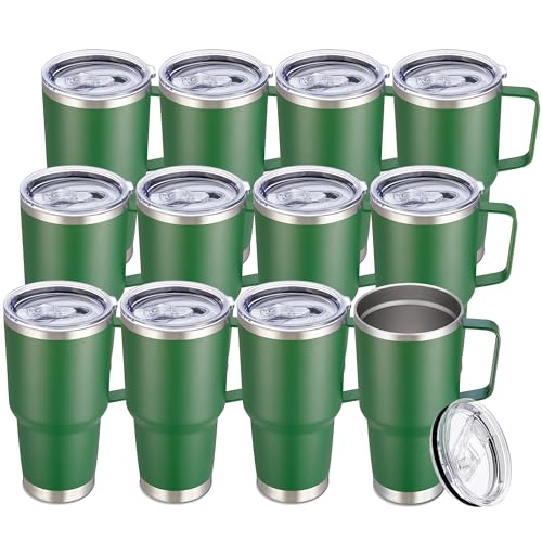 30 oz Stainless Steel Tumblers Bulk with Handle and Lid (12 Count)
