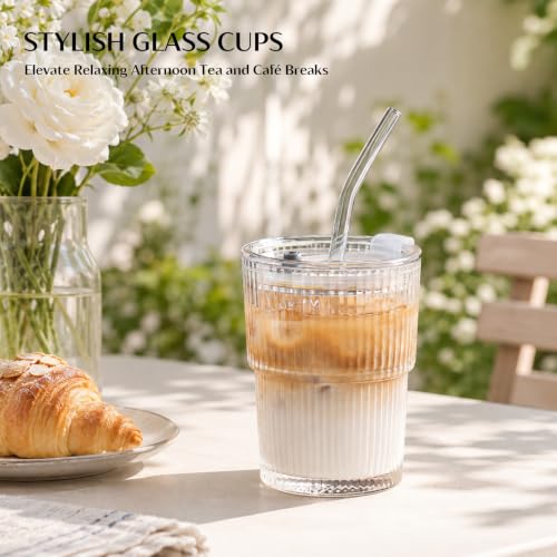 13oz Glass Tumbler with Lid and Straw 4 Pack