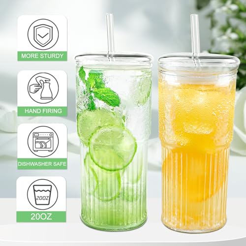 Glass Cups with Lids and Glass Straws (20 Count)