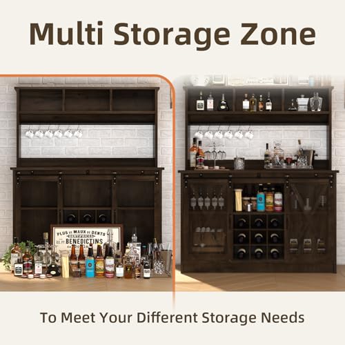 47" Farmhouse Coffee Bar with Storage Hutch & Wine Rack