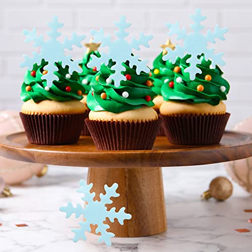 50Pcs Edible Snowflakes Blue Cupcake Cake Toppers Decoration for Chirstmas Winter Frozen Theme Party Supplies (50 Count)
