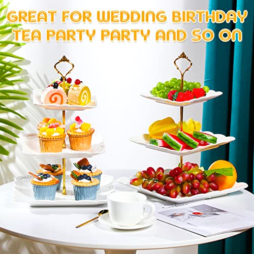 2 Pcs 3 Tier Porcelain Cupcake Stand (6 Count)