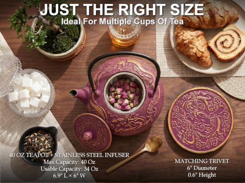 40 Oz Purple Dragon Cast Iron Teapot