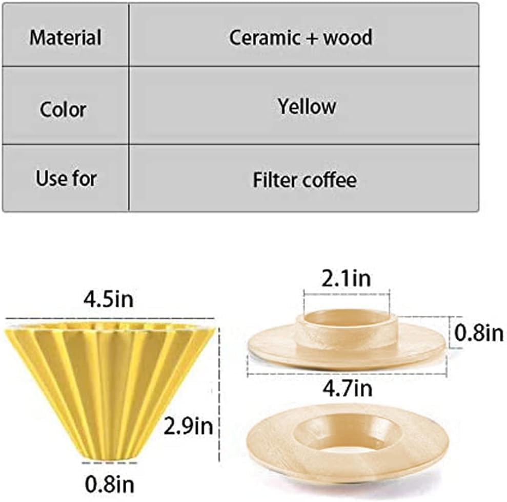 Ceramic Coffee Dripper Pour Over Coffee Maker with Wood Stand Elegant Flower Shape Filter