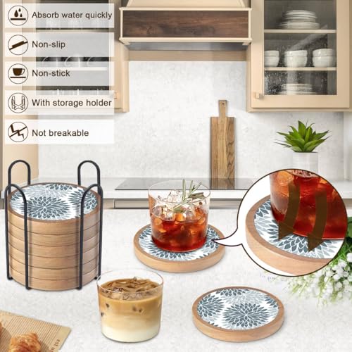 Wood Coasters Set of 8 with Holder