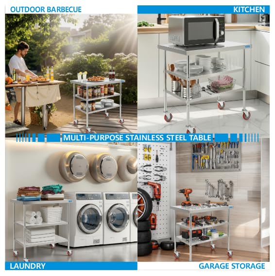 Stainless Steel Table with Wheels Stainless Steel Prep Table 24 x 30 Inch