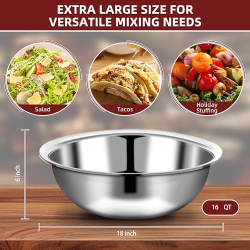 6 Pcs Stainless Steel Mixing Bowls Metal Mixing Bowls Extra Large Basin Salad Bowl with Deeper Edge (6 Count)