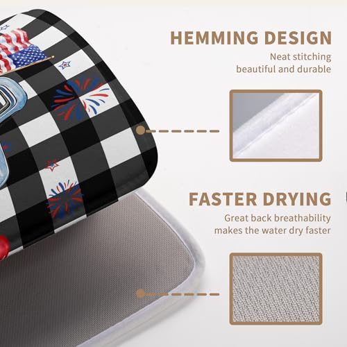 4th of July Buffalo Plaid Dish Drying Mat Patriotic Large Kitchen Mat Dish Drying Pad Absorbent Dish Dryer Mat for Kitchen Countertops Microfiber Drainer Pad Dish Drying Rack Mat