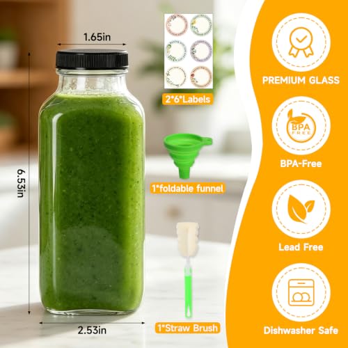 16 oz 3 Pack Glass Juice Bottles with Lids (3 Count)